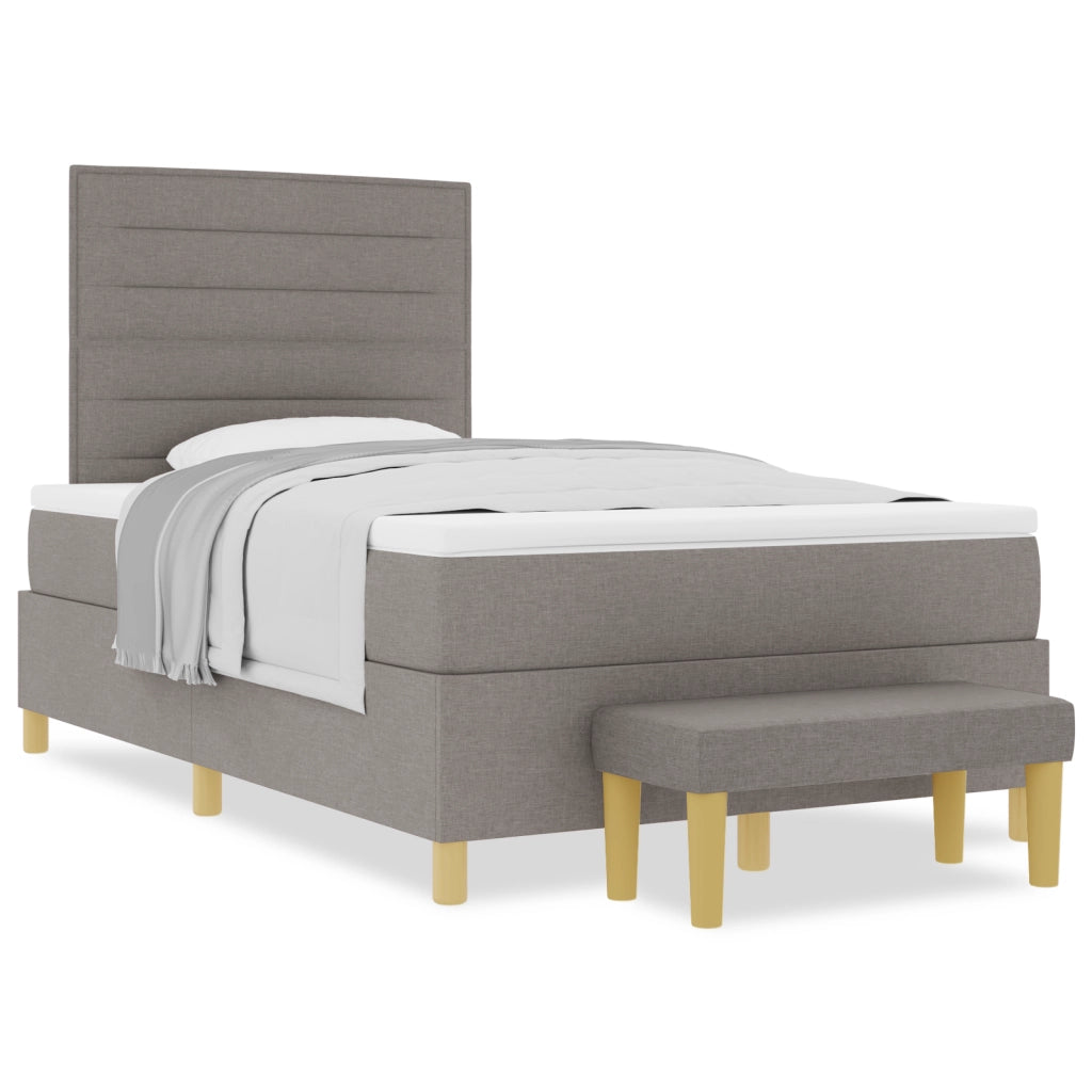 Letto con Rete a Molle e Materasso & Panchina Tortora 120x200 cm Tessuto