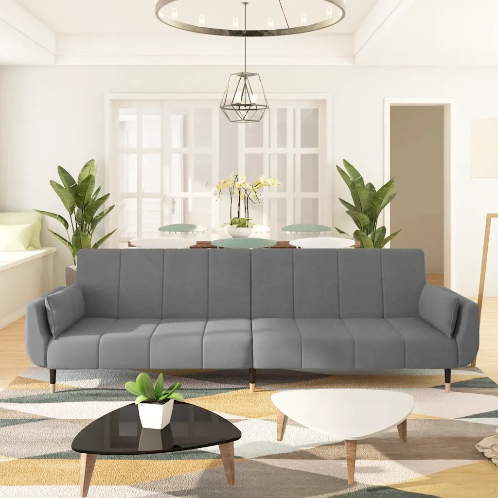 Divano Letto a 2 Posti con 2 Cuscini Grigio Chiaro in Velluto 337582