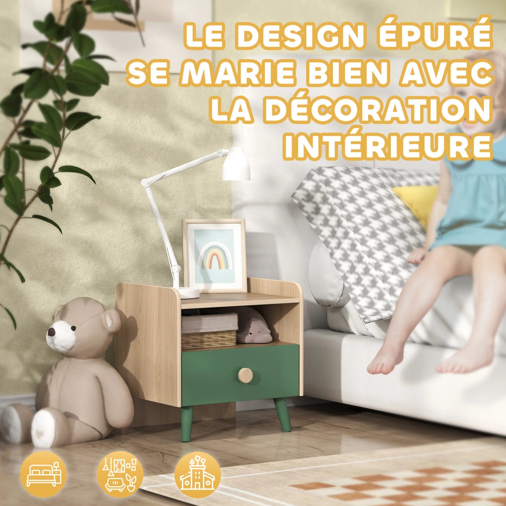 Tavolino da notte per bambini ¨C zephmum ¨C con cassetto e nicchia, legno