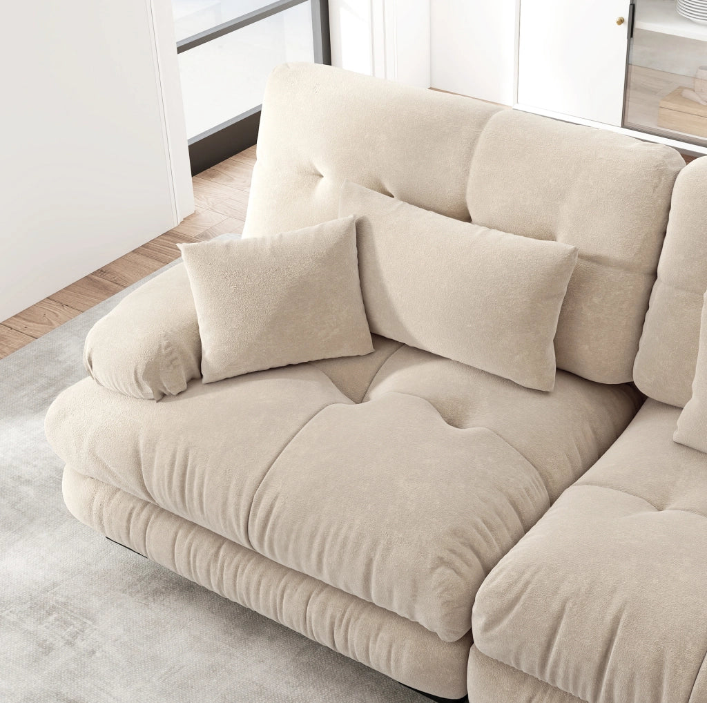 Divano Angolare Modulare a U in Chenille Vintage Marrone Chiaro, 4 Posti con Pouf Mobile