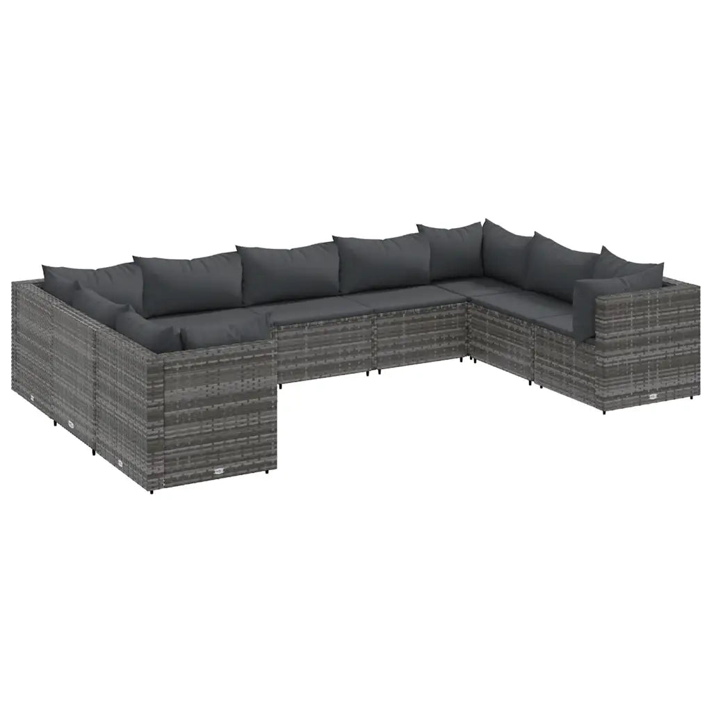 Set Divani da Giardino 9 pz con Cuscini in Polyrattan Grigio 3308266