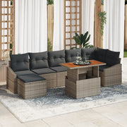 Set da Pranzo da Giardino 8 Pezzi con Cuscini Grigio Polyrattan Acacia