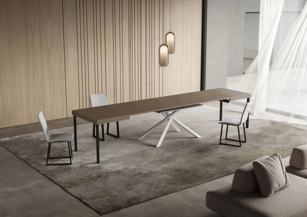 Tavolo allungabile 120/380x90 cm Niket tortora gambe bianche