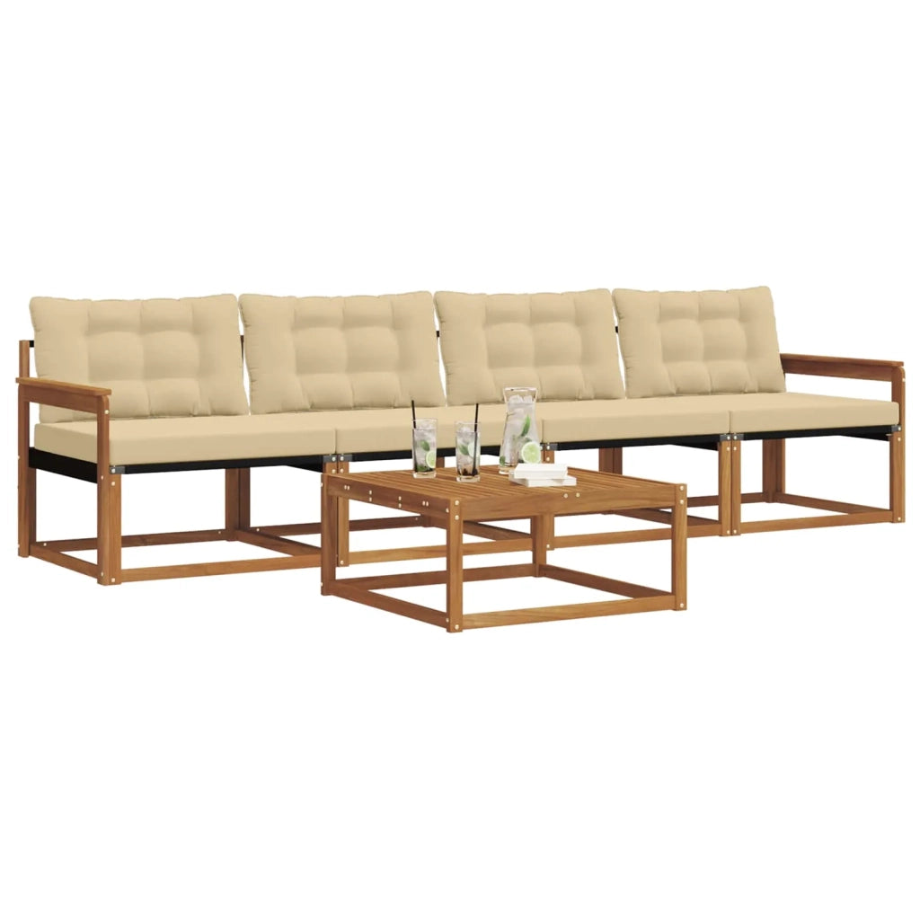 Set di divani da esterno con cuscino 5 pcs Naturale e Beige 3369164