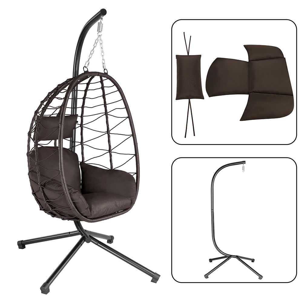Poltrona Sospesa Giardino Sedia Dondolo Amaca pendolo in Rattan Metallo Marrone