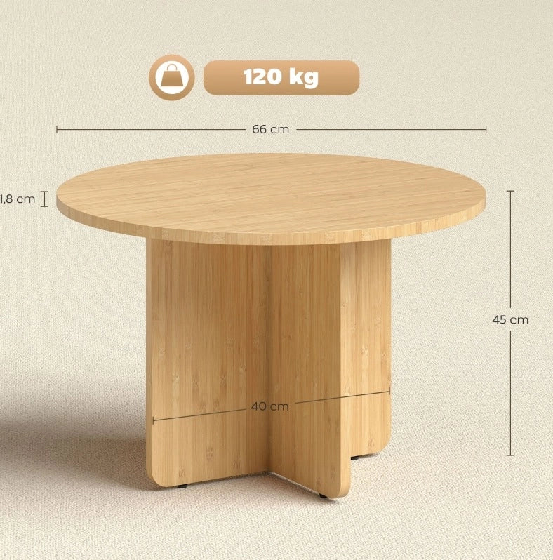 Tavolino da caffè 66x66x45 cm con piedini regolabili in bambù naturale