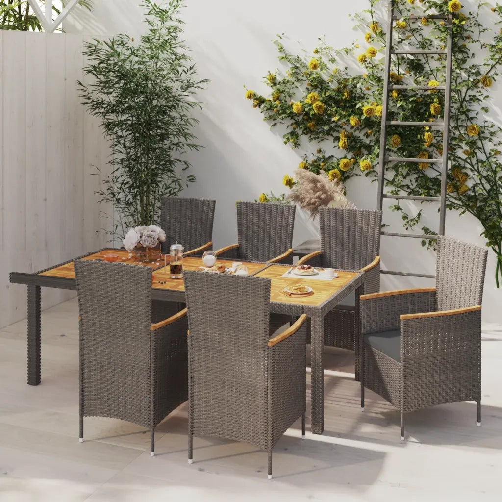 Set da Pranzo da Giardino 7 pz con Cuscini in Polyrattan Grigio cod mxl 71730