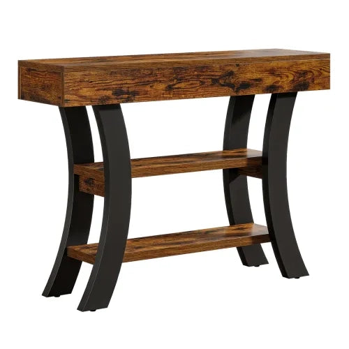 Consolle curva con tre ripiani in MDF e metallo per ingresso soggiorno e corridoio nera 105 × 30 × 80 cm