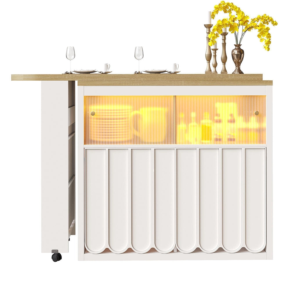 Tavolo bar estensibile - Xylo - con ripiano LED bianco 135-205x39x100cm