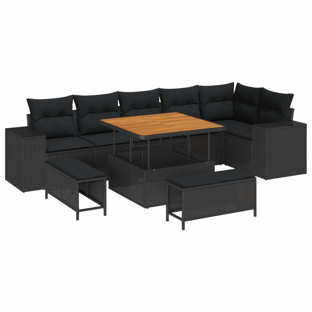 Set Divano da Giardino con cuscino 9 pcs Nero polyrattan 3363964