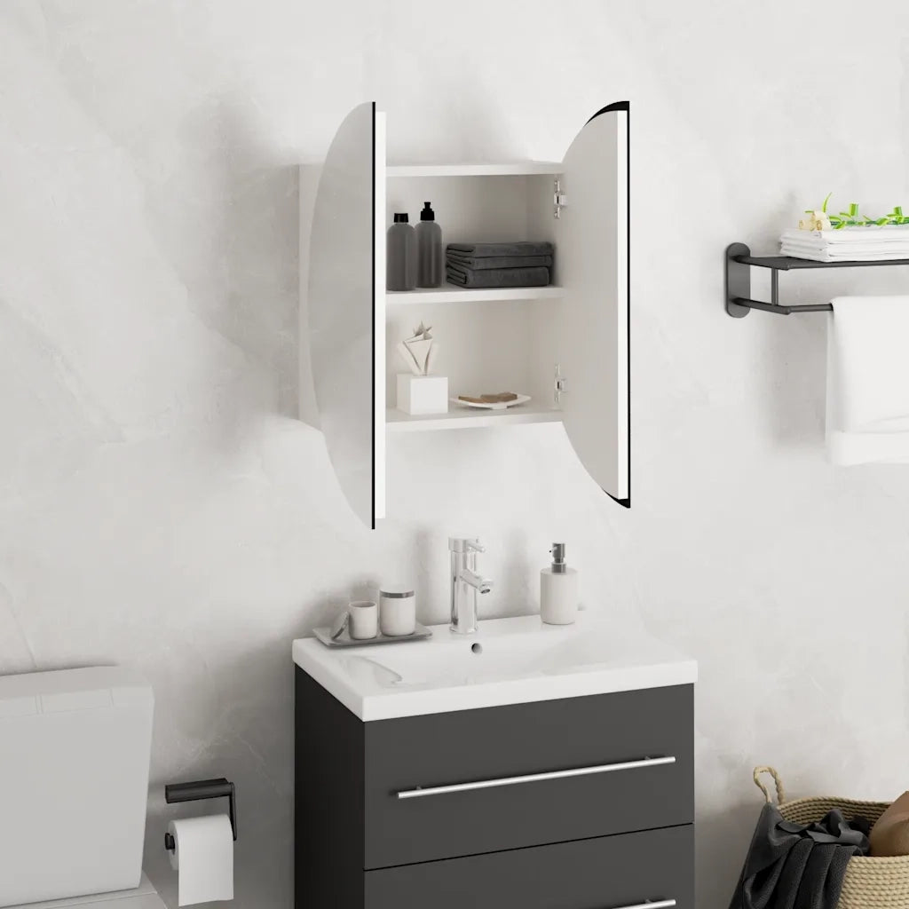 Armadio da Bagno con Specchio Rotondo e LED Bianco 40x40x17,5cm 345579