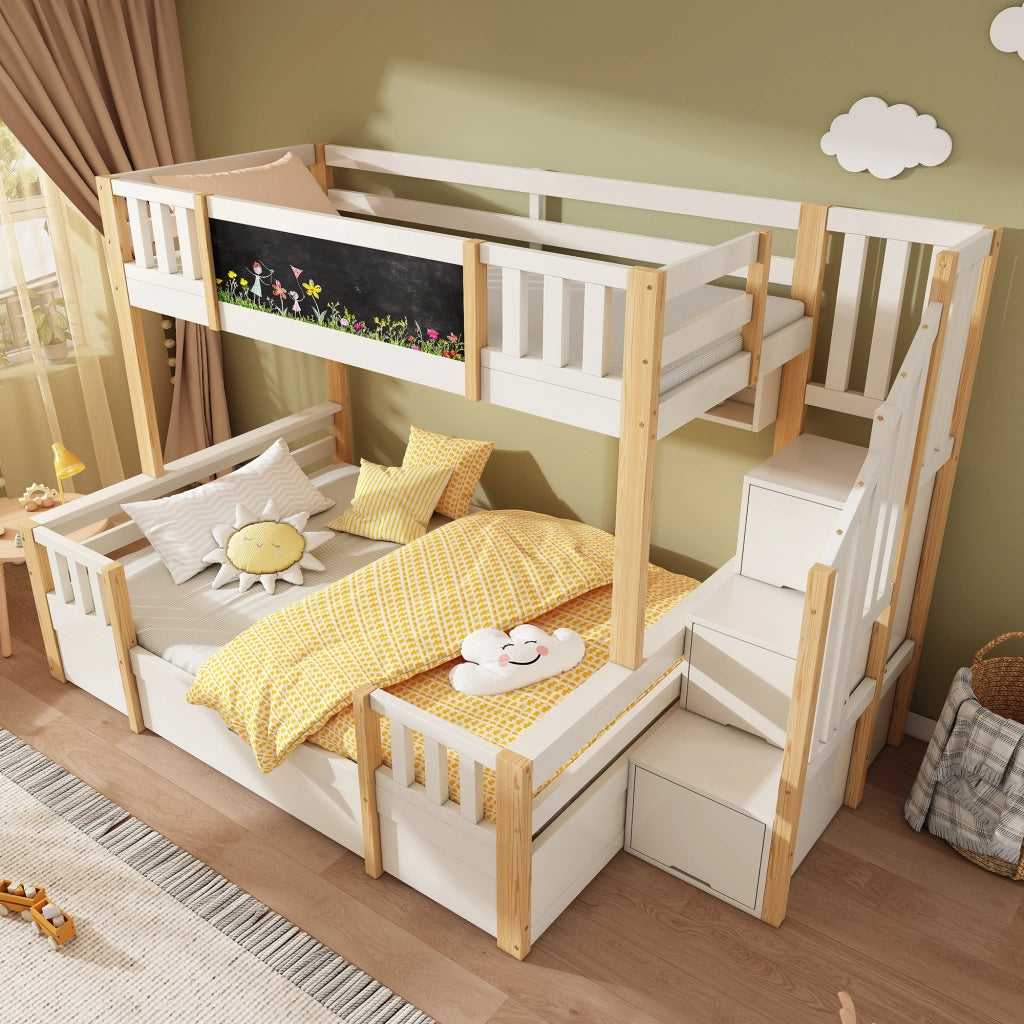 LETTO A CASTELLO 90/140x200 cm Legno Bianco e Naturale