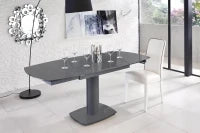 E-STYLO Tavolo allungabile con top grigio in vetro temperato e base in metallo grigio, 90cm X 120/180cm H. 76cm.