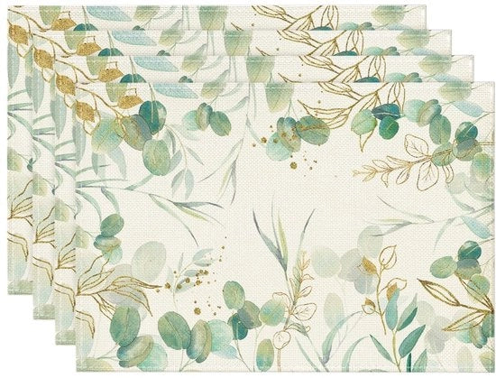 Placemats a Eucalipto - 4 pezzi - Antiscivolo e morbidi - 30x45 cm - Decorazione da Tavola per la Cucina - Ideali per Primavera e Estate