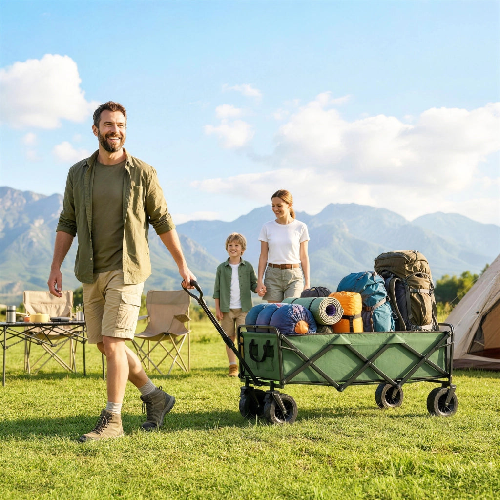Carrello Giardino Pieghevole 130L con Ruote ¨C zephmum ¨C Verde