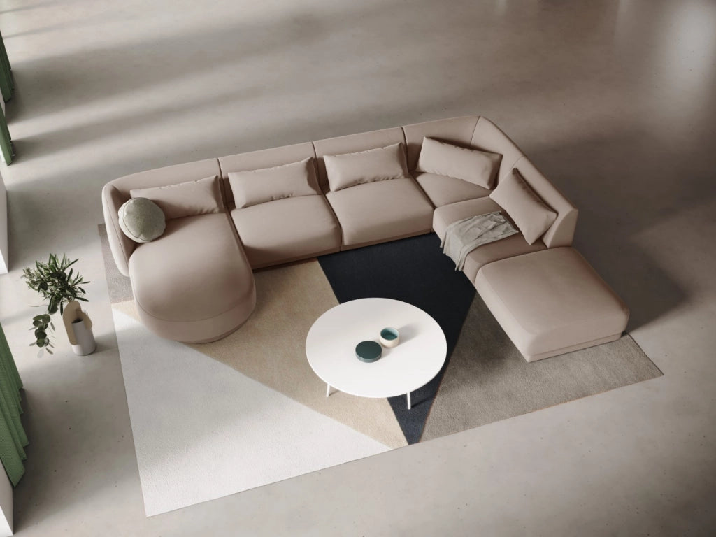 Cosmopolitan Design - Divano panoramico destro "Tulum" 6 posti in velluto beige 
