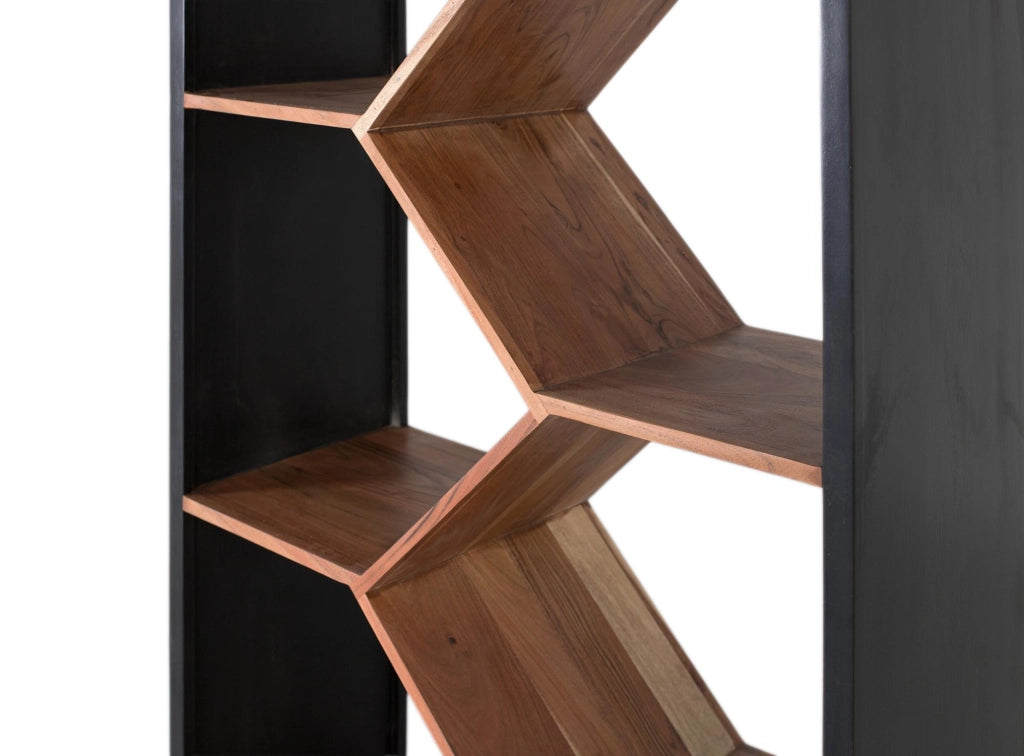 Libreria in legno di mango dal design geometrico contemporaneo