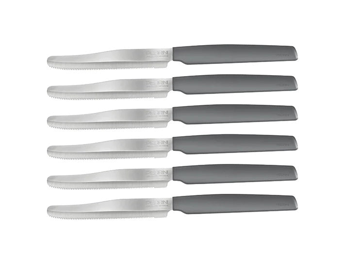Set 6 Coltelli da Tavola Active Antracite con Lama Seghettata Pedrini