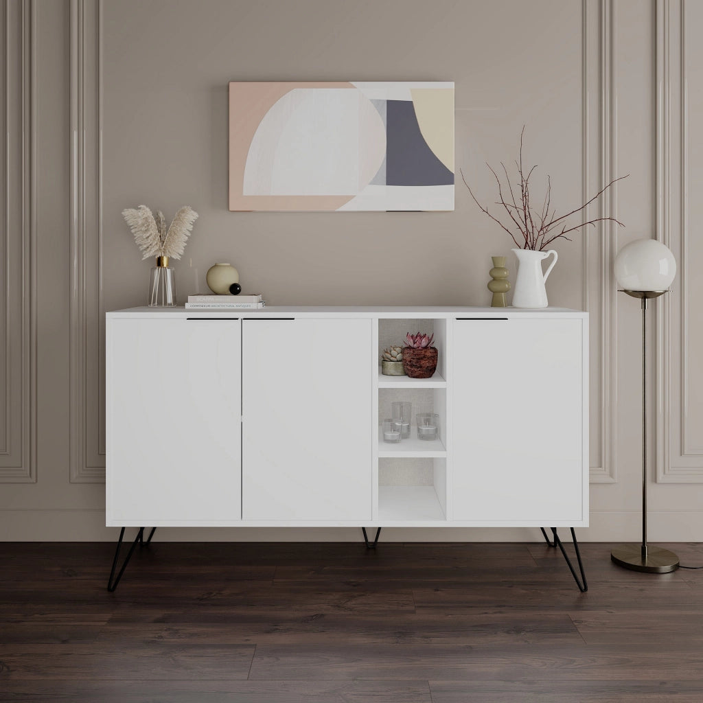 Credenza in legno "Clara" - 142 x 35 x 83 cm - Bianco