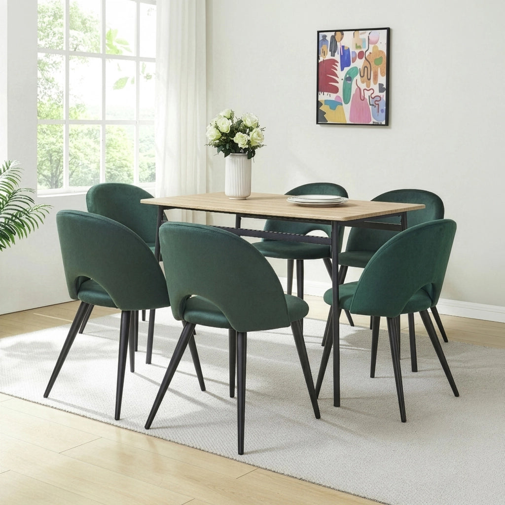 Set Karijoki di 6 Sedie Imbottite da Sala Pranzo Effetto Velluto - Verde Scuro / Nero [en.casa]