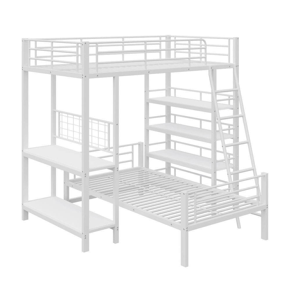 Letto a Castello in Metallo con Ripiani ¨C MINIMAL ¨C Bianco 90x200
