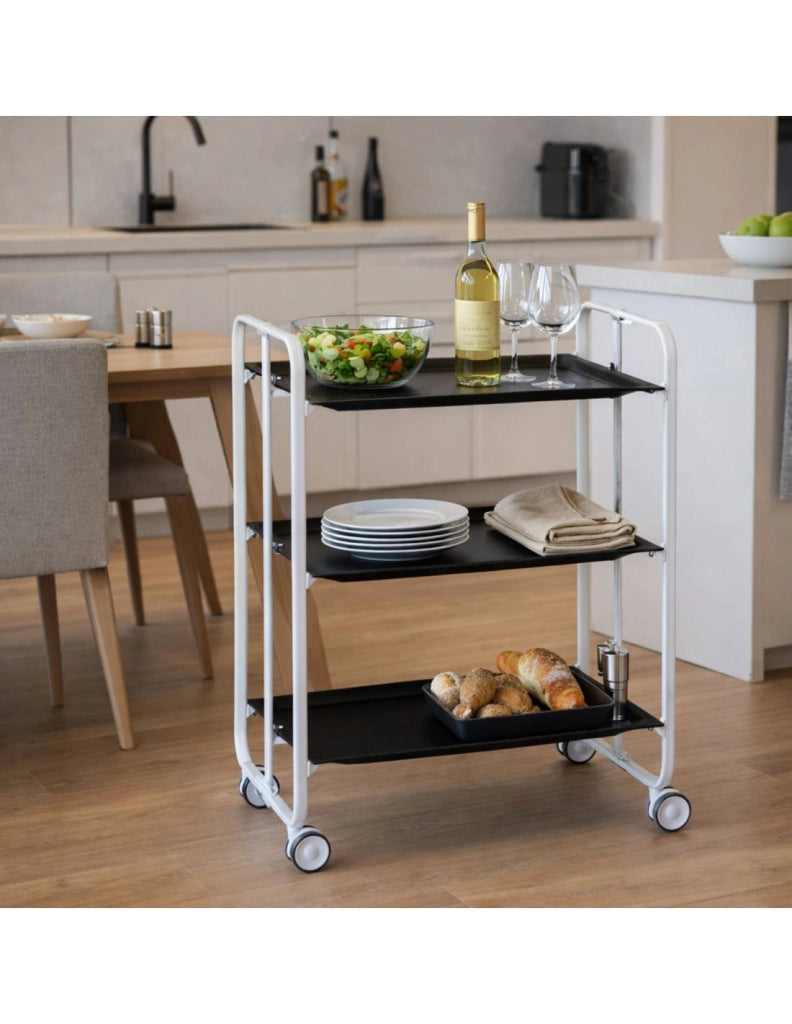 Carrello da cucina pieghevole bianco con ruote BAUHAUS 3 ripiani