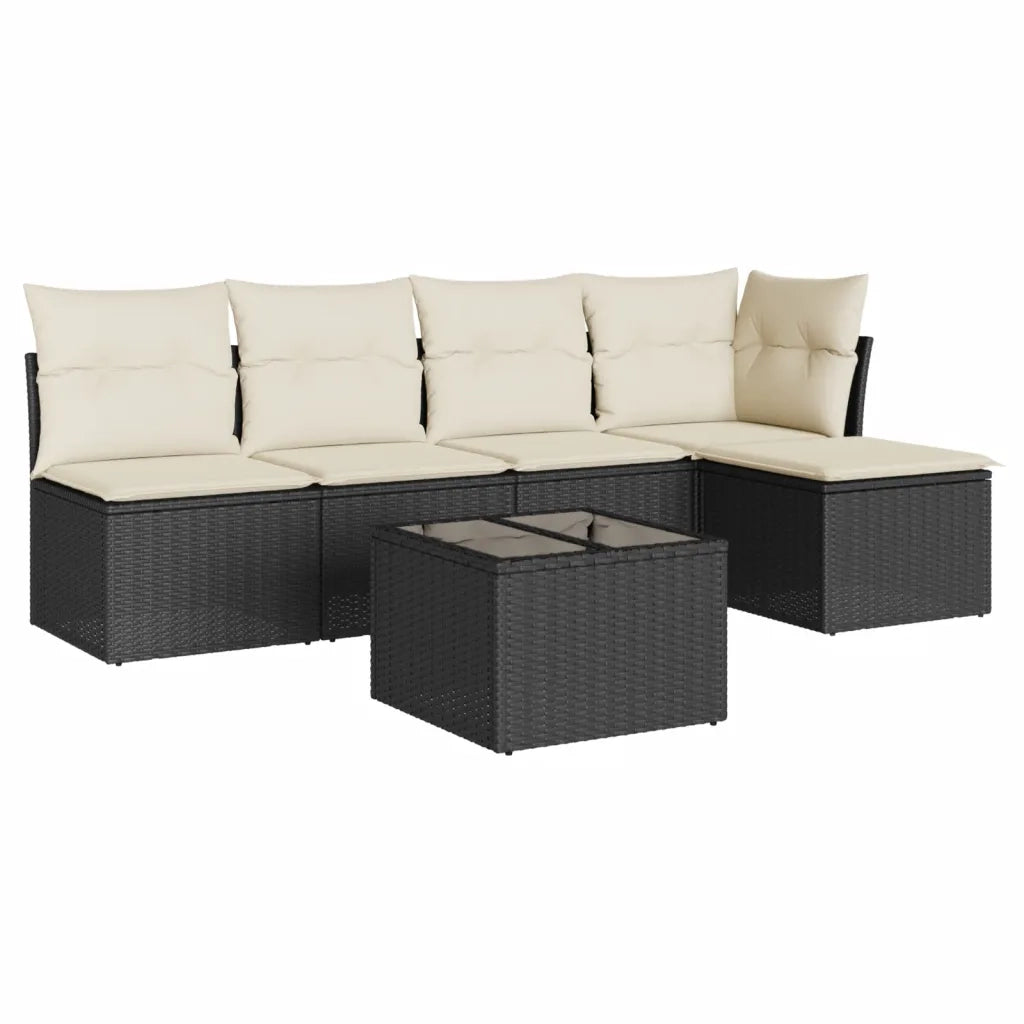 Set Divano da Giardino 6 pz | Set Salotto da Giardino con Cuscini Nero in Polyrattan