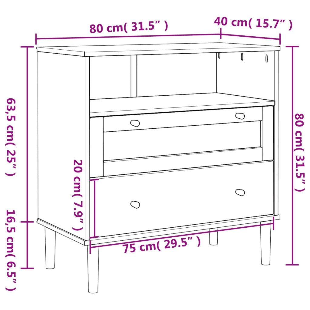 Credenza | Madia | Buffet da pranzo | Armadio da pranzo SENJA Aspetto Rattan Nero 80x40x80 cm Massello Pino