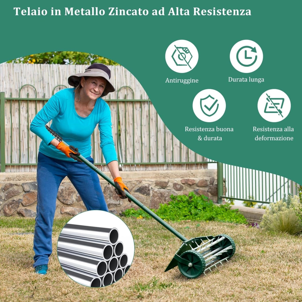 Arieggiatore per Prato, Rullo Arieggiatore da Prato con Parafango, Arieggiatore Manuale per Prato Giardino Terreno, 46 x 23 x 127 cm