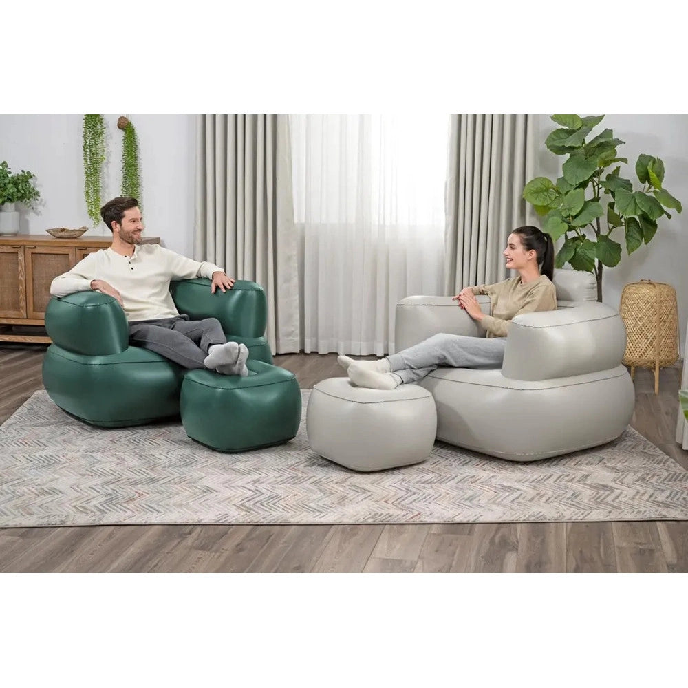 Trade Shop - Poltrona Gonfiabile Relax Comfort Con Braccioli Pouf Poggiapiedi Comfi Cube 107x99x80cm -