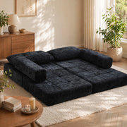 Divano letto pieghevole ULEVR 79x79x57 cm con cuscini per testa e zona lombare, ciniglia nera