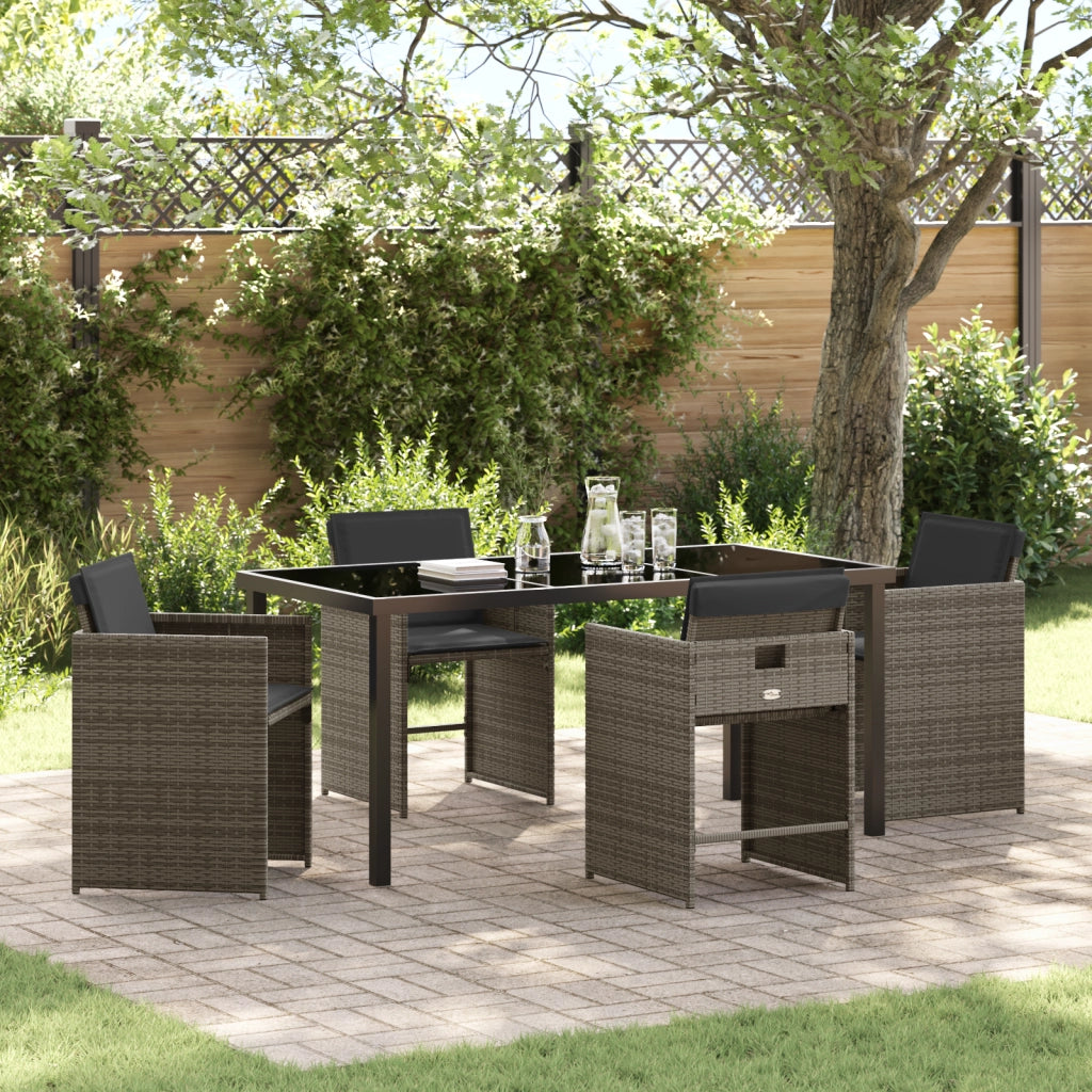 Set da Pranzo da Giardino 5 Pezzi con Cuscini Grigio in Polyrattan