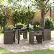 Set da Pranzo da Giardino 5 Pezzi con Cuscini Grigio in Polyrattan