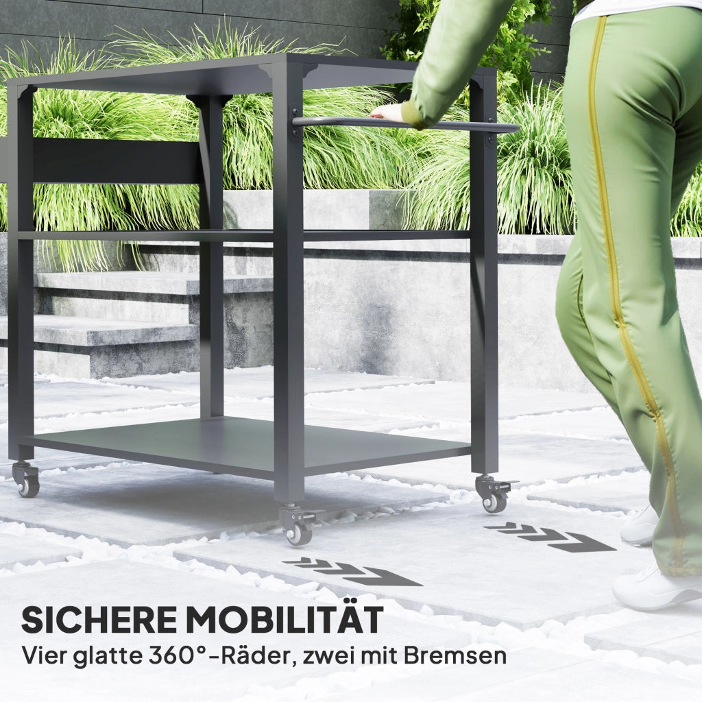 Carrello Cottura Barbecue con Griglia e Ripiano ¨C Zephmum ¨C Metallo, Nero, 4 Ruote