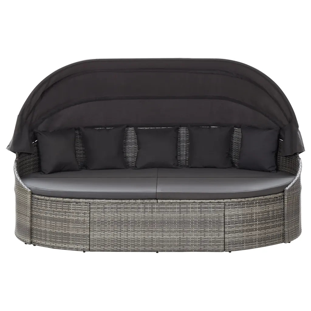 Lettino Prendisole con Baldacchino in Polyrattan Grigio 46093