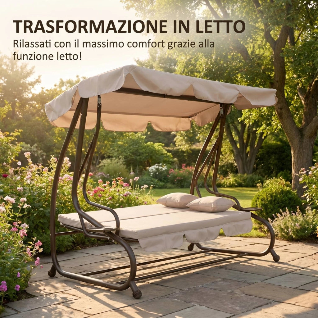 Marvin Harmony Dondolo Letto da Giardino 4 Posti con Tetto Parasole Struttura in Acciaio e Cuscino Imbottito 10 cm Altal