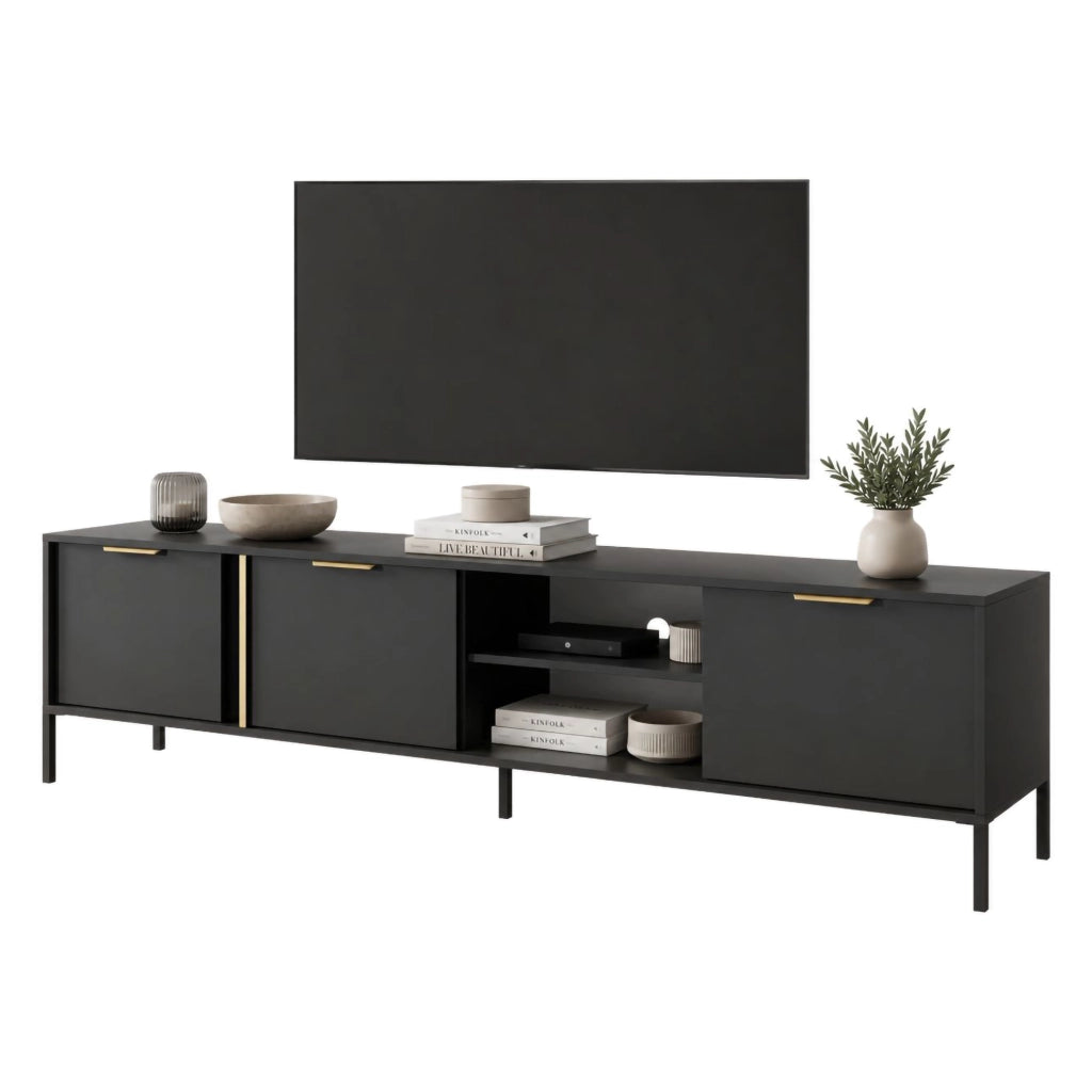 Kalasose, Mobile Porta tv 3 Ripiani, 203x40x53h cm Nero