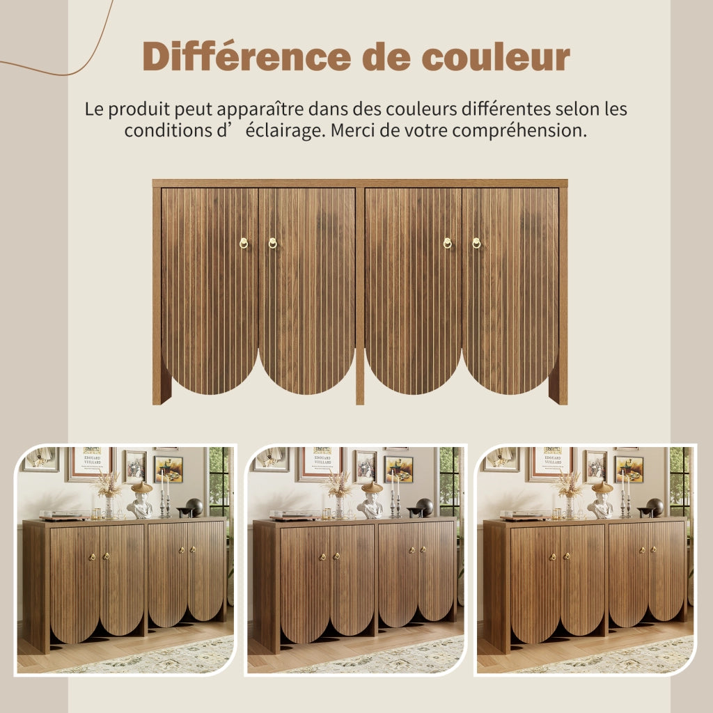 Madia con 4 Ante e Ripiani Regolabili; Frontali Scanalati Moderni; in MDF; 147??40??80 cm; Noce