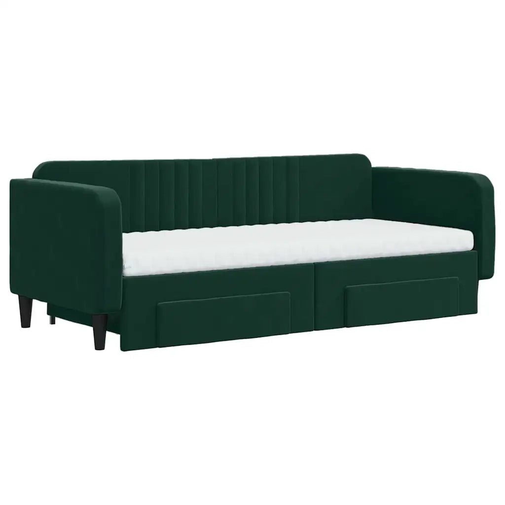 Divano Letto Estraibile Cassetti Verde Scuro 90x200cm Velluto 3197137