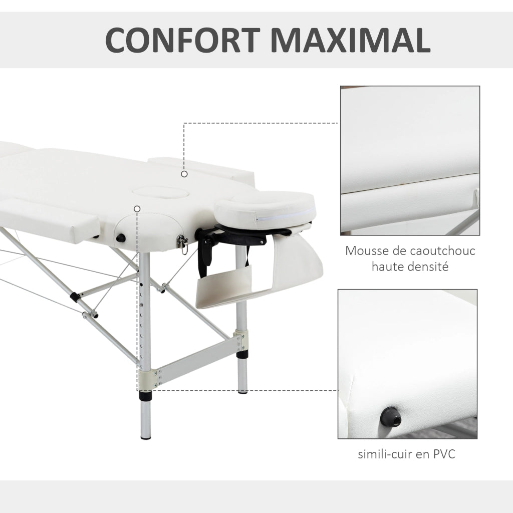 Tavolo da massaggio pieghevole 3 zone ¨C zephmum ¨C bianco, allungabile, 225 kg
