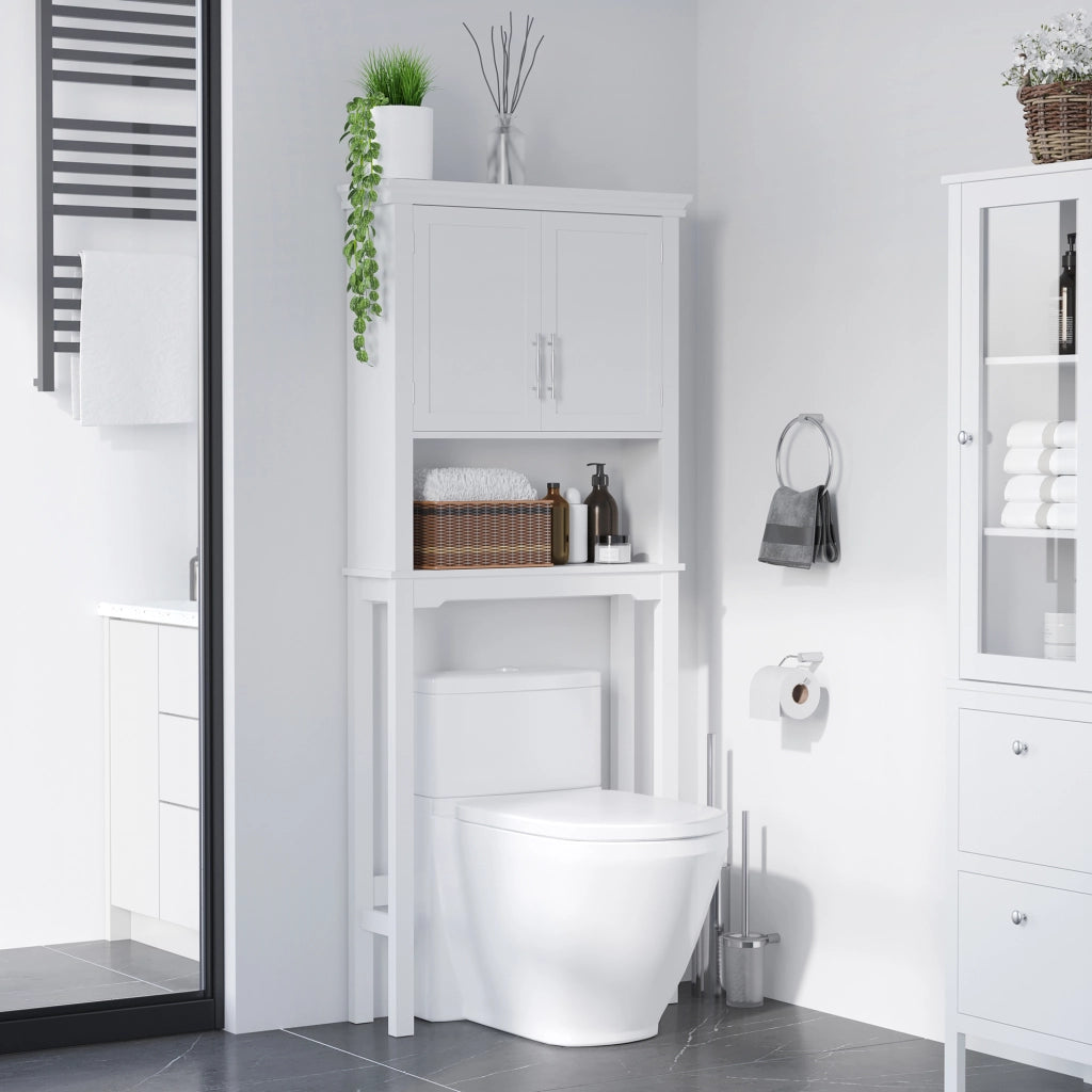 Mobile salvaspazio sopra WC ¨C Xylo ¨C ante doppie, ripiano regolabile, bianco 71x20,5x165cm
