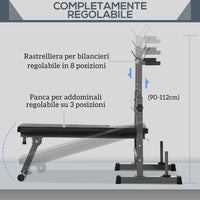 Panca Pesi Pieghevole con 8 Altezze Regolabili e Supporto Bilanciere in Acciaio e PU Grigio