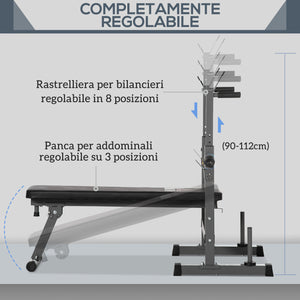Panca Pesi Pieghevole con 8 Altezze Regolabili e Supporto Bilanciere in Acciaio e PU Grigio