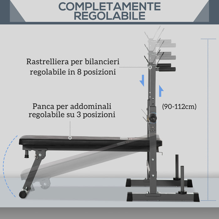 Panca Pesi Pieghevole con 8 Altezze Regolabili e Supporto Bilanciere in Acciaio e PU Grigio