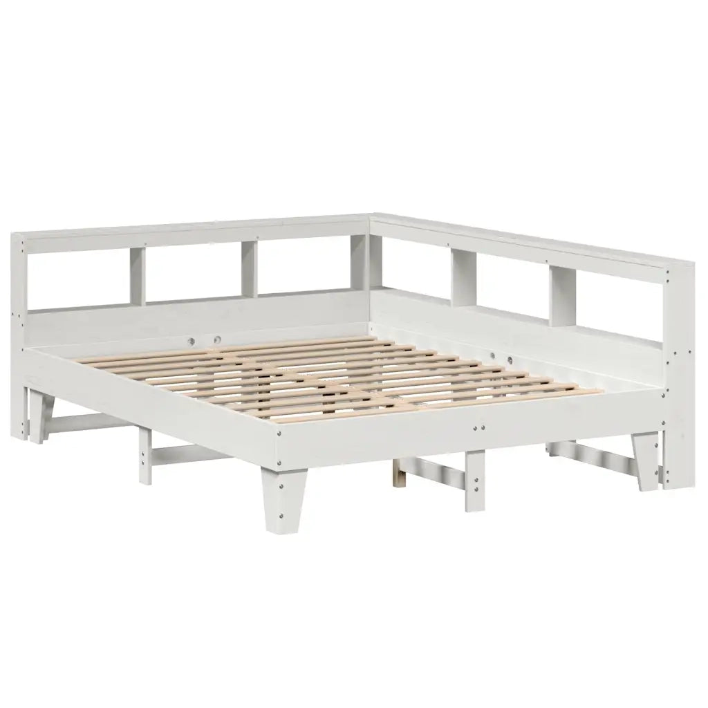 Letto Libreria senza Materasso-Struttura Letto con contenitore Bianco 140x200 cm Legno di Pino 924914