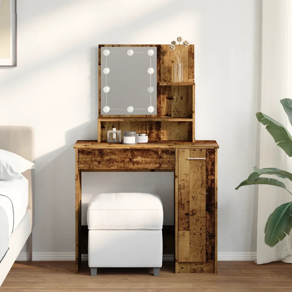 Toeletta con LED Legno Antico 86,5x35x136 cm 857023