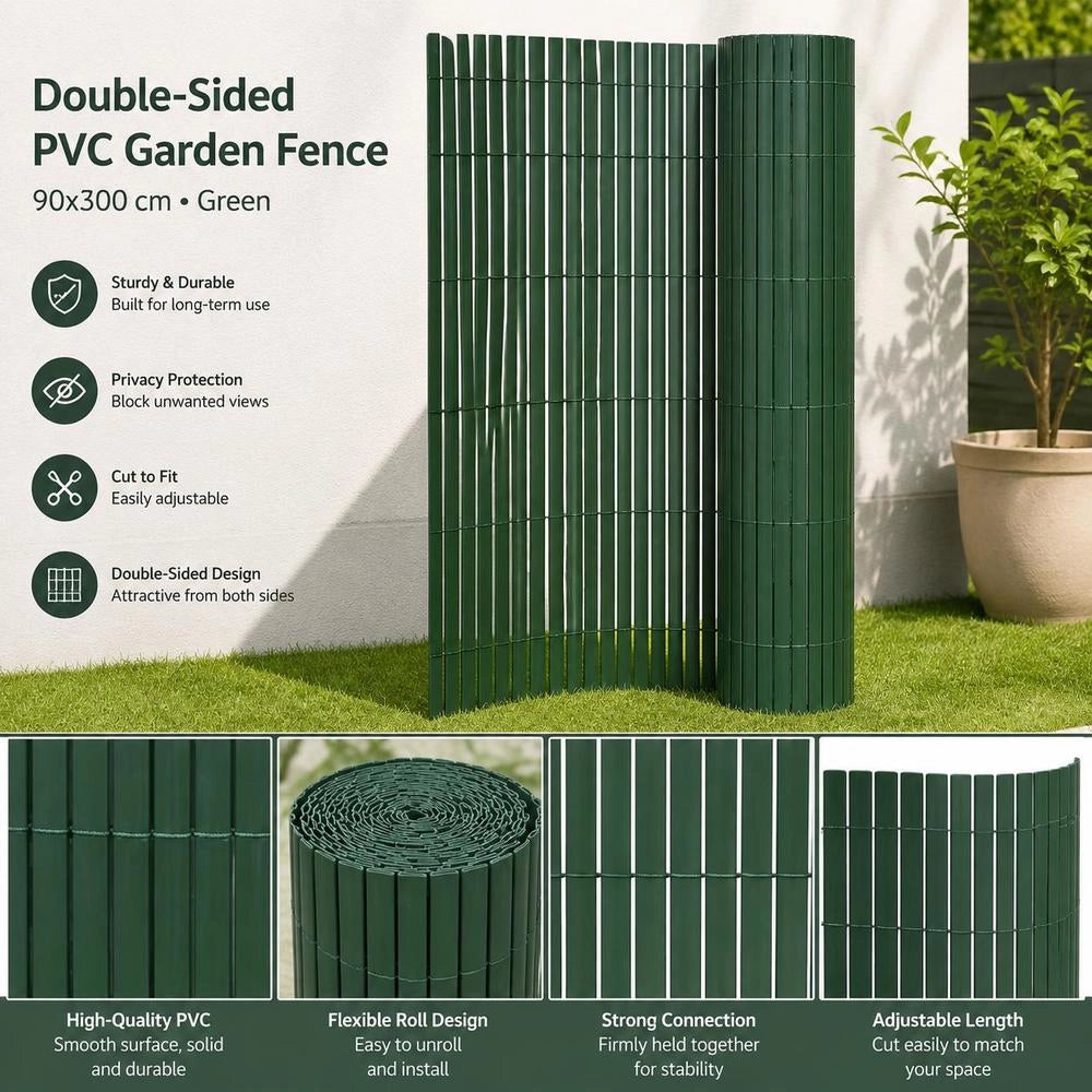 Garden Fence, Double-sided PVC, 90x300 Cm, Green