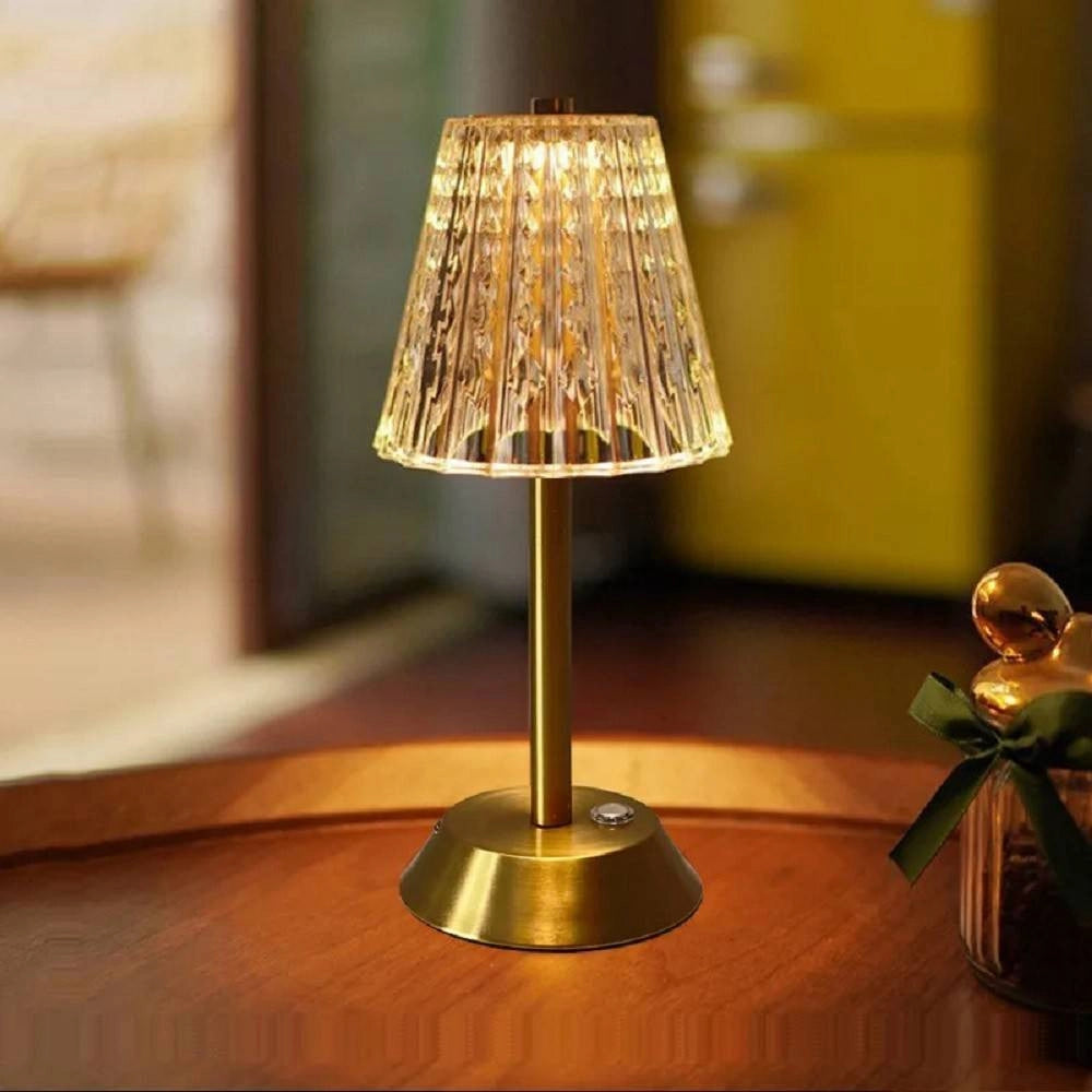 Trade Shop - Lampada Da Tavolo Cristallo Batteria Portatile Ricaricabile Luci Led Dimmerabile -