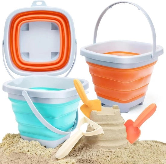 Set di giocattoli per bambini e bambini di 6 pezzi - Giocattoli da spiaggia con forme di castello, secchio, vanghe, zappa, kit - Portatile e pieghevole - Adatto per campeggio e pesca - Età 3-6+ anni