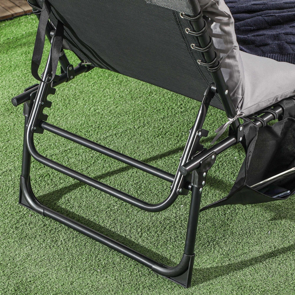 Lettino Prendisole da Giardino Pieghevole 58x189x32,5 cm con Cuscino e Tasca Laterale Grigio Chiaro